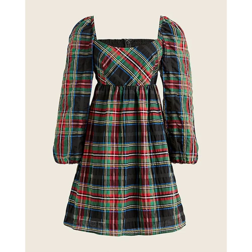 J.Crew puff sleeve tartan print mini dress size 6